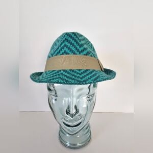 BCBGeneration Aqua Blue Mint Green Seafoam Trilby Chevron Bow Angora Fedora Hat